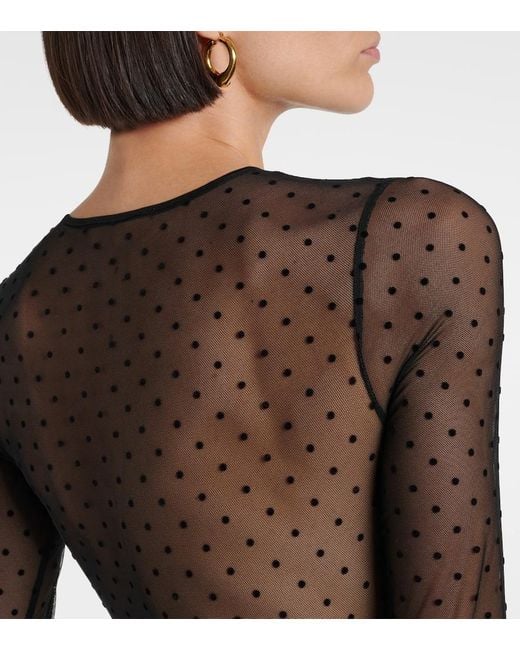 Wardrobe NYC Gray Polka-Dot Sheer Mesh Bodysuit