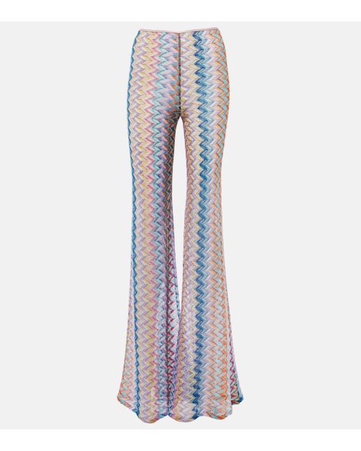 Missoni Blue Zigzag Flared Lame Pants