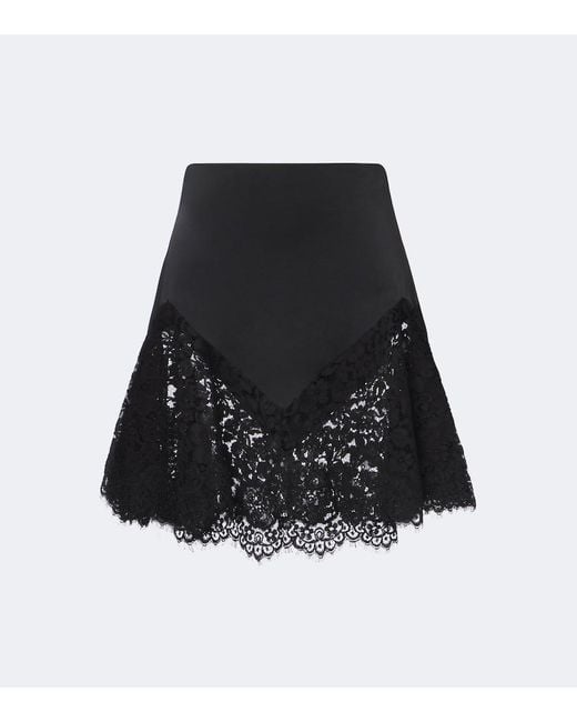 Stella McCartney Black Asymmetric Lace-Trimmed Satin Miniskirt