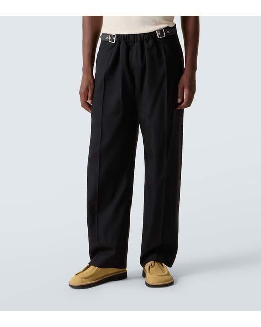 Loewe Black Belted Wool Straight Pants for men
