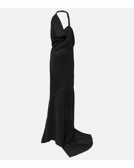 Maticevski Black Desires Asymmetric Bead-embellished Twill Halterneck Gown