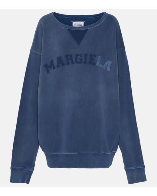 Maison Margiela Blue Logo Applique Cotton Sweatshirt