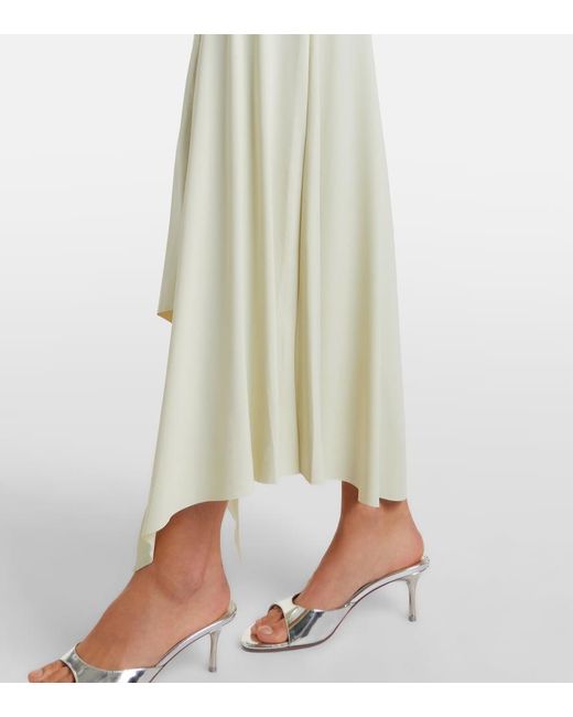 De La Vali White Hela Draped Asymmetric Jersey Midi Dress