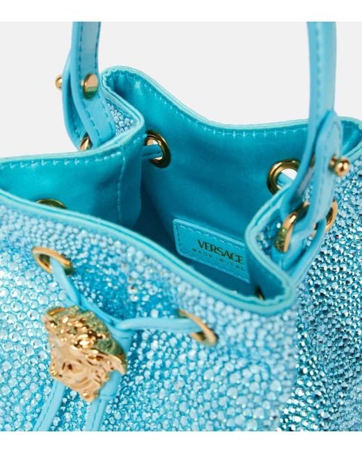 Versace Blue La Medusa Medium Embellished Bucket Bag