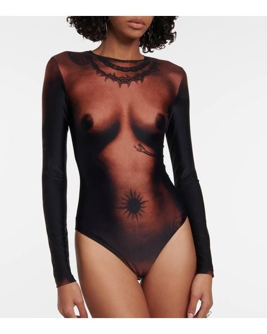 Jean Paul Gaultier Black Tattoo Trompe-L'Oil Jersey Bodysuit