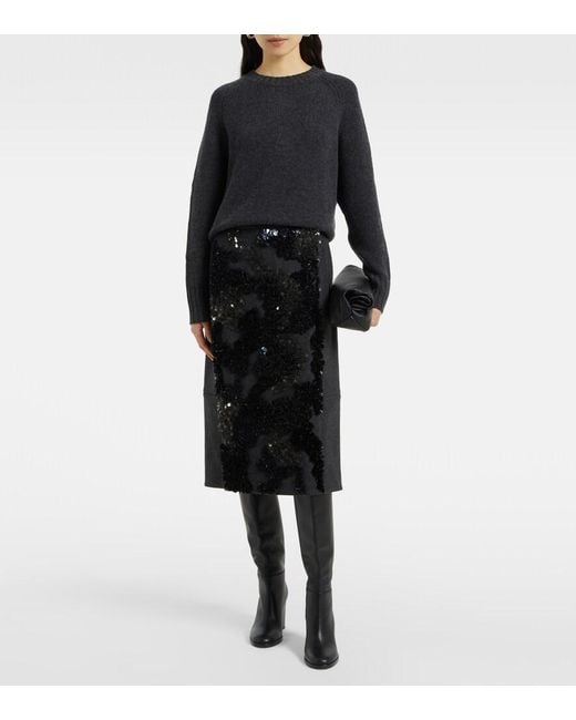 Plan C Black Sequined Wool-Blend Midi Skirt