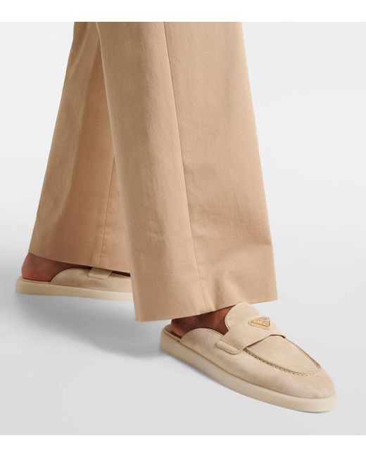 Prada Natural Logo Suede Slippers
