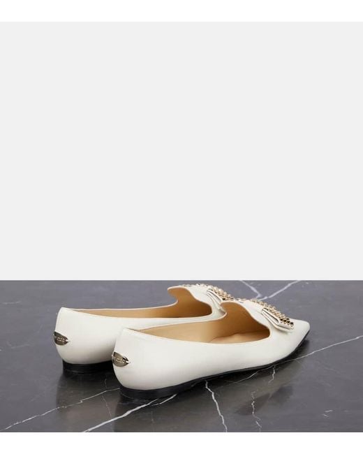 Jimmy Choo White Gala Embellished Leather Ballet Flats