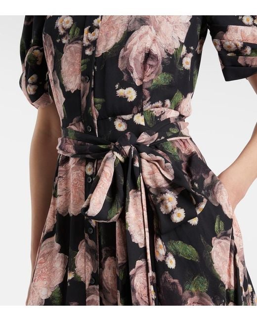 Erdem Black Floral Belted Shirt Dress