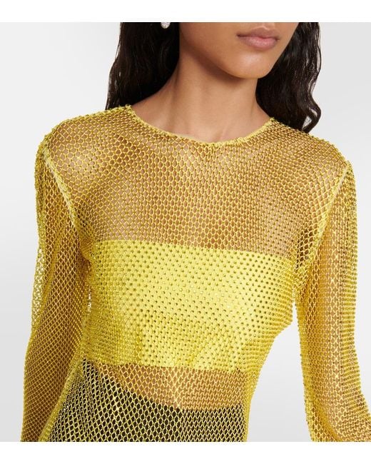 GIUSEPPE DI MORABITO Yellow Crystal-Embellished Mesh Top