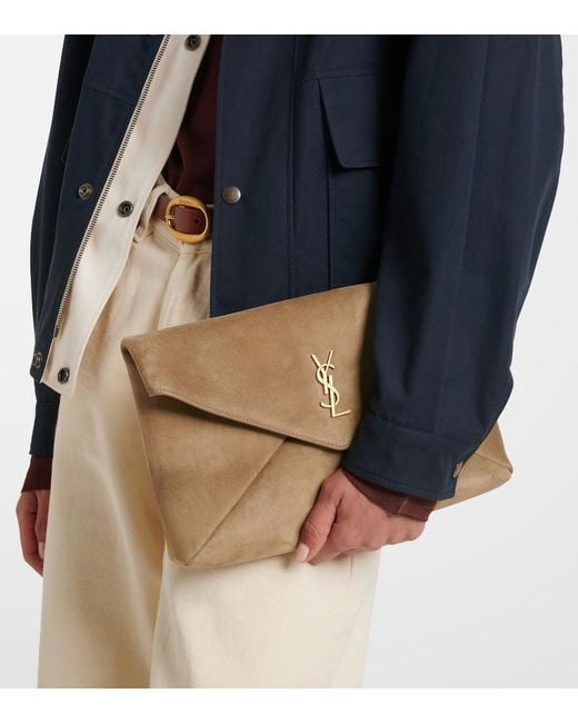 Saint Laurent Natural Cassandre Suede Pouch