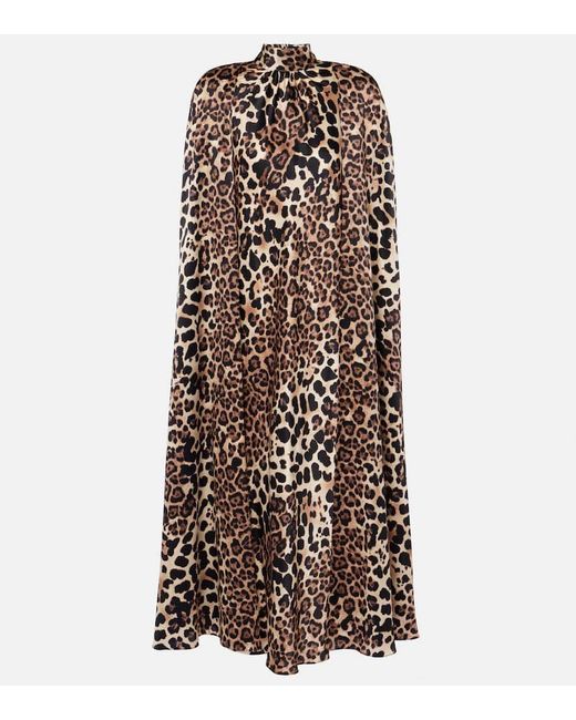 Rodarte Multicolor Leopard-Print Caped Silk Charmeuse Gown