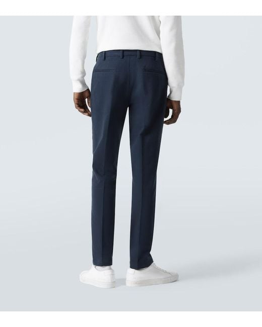 Thom Sweeney Blue Cotton Twill Slim Pants for men