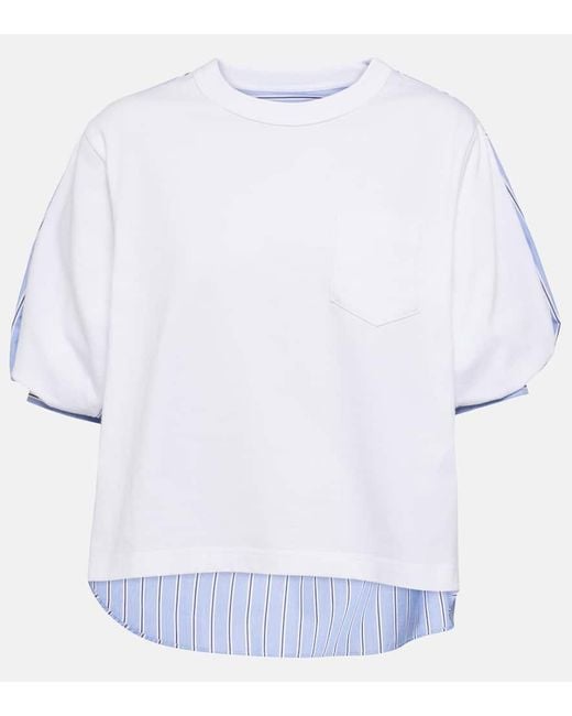 Sacai White Cotton Jersey And Cotton Poplin T-shirt