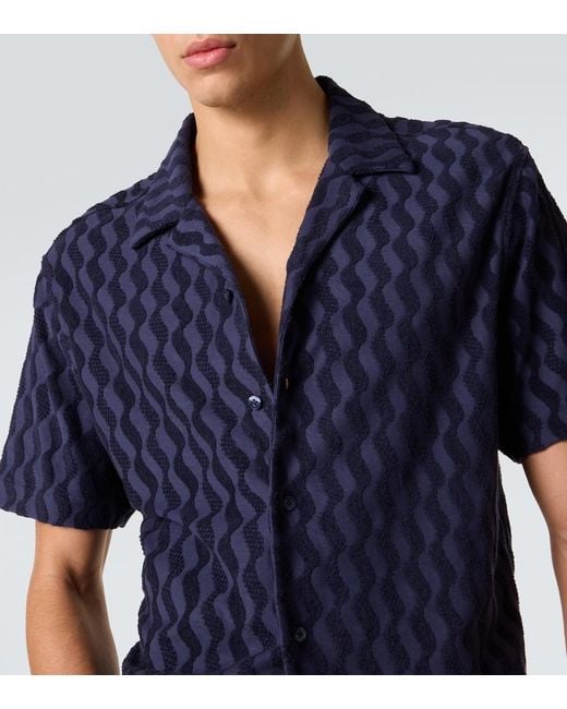 Frescobol Carioca Blue Roberto Cotton-Blend Terry Cuban Shirt for men