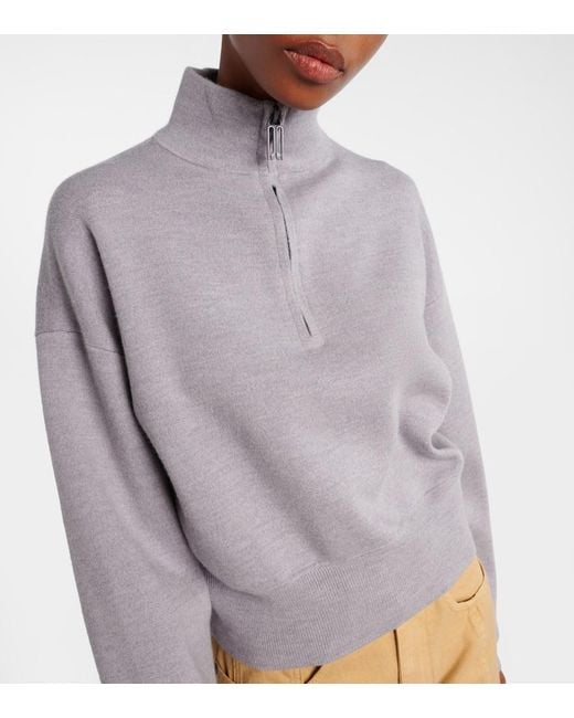 Victoria Beckham Gray Wool-Blend Half-Zip Sweater
