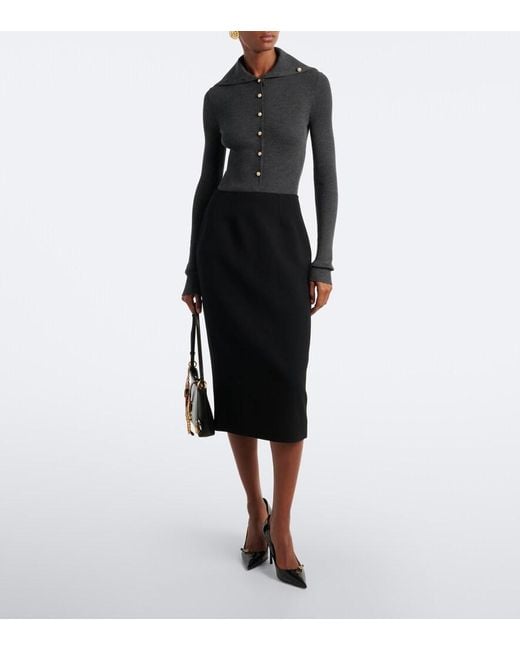 Dolce & Gabbana Black Embellished Ribbed-Knit Wool Cardigan