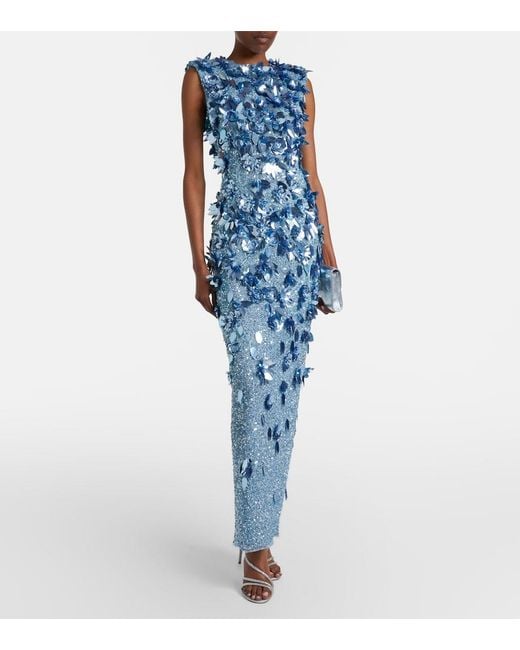 Rachel Gilbert Blue Hugo Sequined Gown