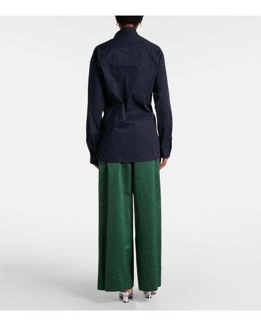 Dries Van Noten Blue Embellished Draped Cotton Gabardine Shirt