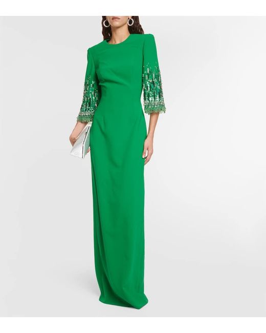 Jenny Packham Green Bergman Embellished Crepe Gown