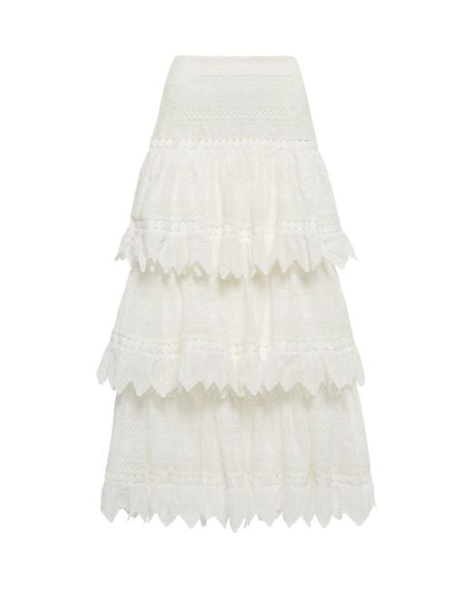 Zimmermann Prima Insert Lace Midi Skirt in White | Lyst Canada