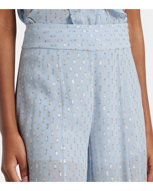 Zimmermann Blue Daylight Semi-Sheer Chiffon Wide-Leg Pants