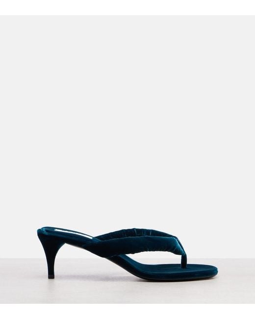 Alaïa Blue Velvet Thong Sandals
