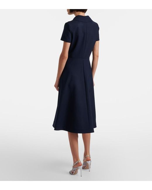Oscar de la Renta Blue Belted Wool-Blend Midi Dress