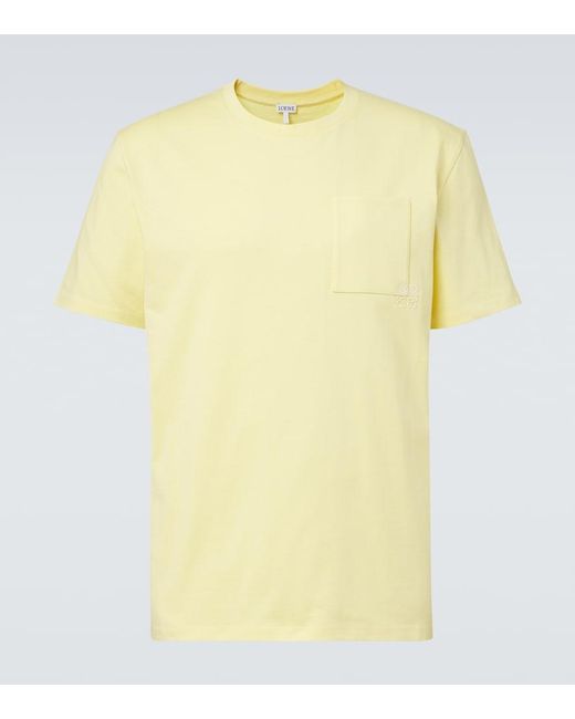 Loewe Yellow Logo Embroidered Cotton T-Shirt for men