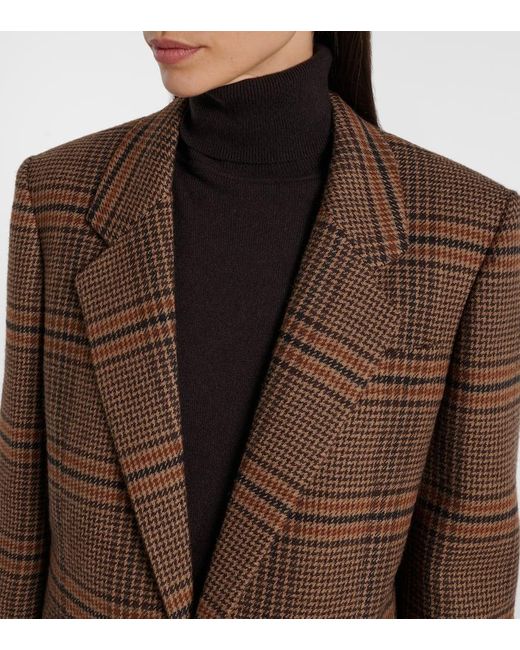 Saint Laurent Brown Checked Wool Blazer