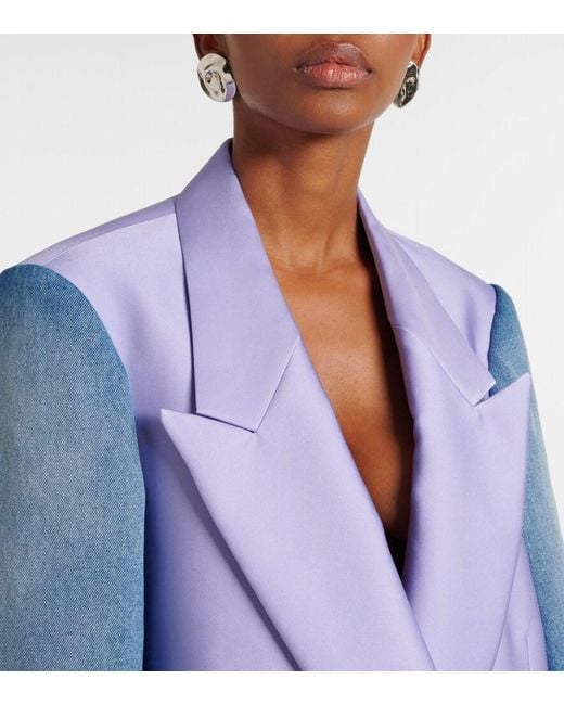 Dries Van Noten Blue Lilac Polyester-Silk Denim-Trimmed Blazer