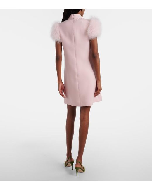 Valentino Pink Feather-Trimmed Turtleneck Crepe Couture Minidress