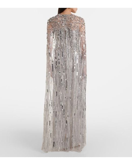 Jenny Packham White Ruby Caped Sequined Gown