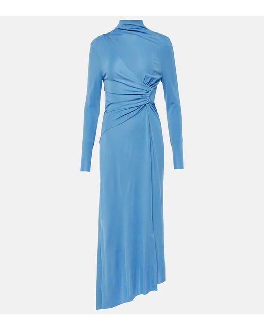 Victoria Beckham Blue Asymmetric Jersey Midi Dress