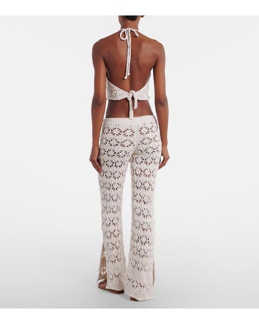 Alanui White Lagoon Romance Crochet Flared Pants