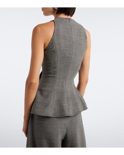 Magda Butrym Gray Herringbone Pleated Peplum Wool-Blend Top