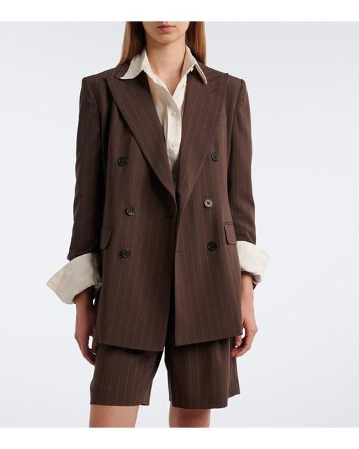 Ralph Lauren Brown Pinstripe Double-Breasted Wool Blazer