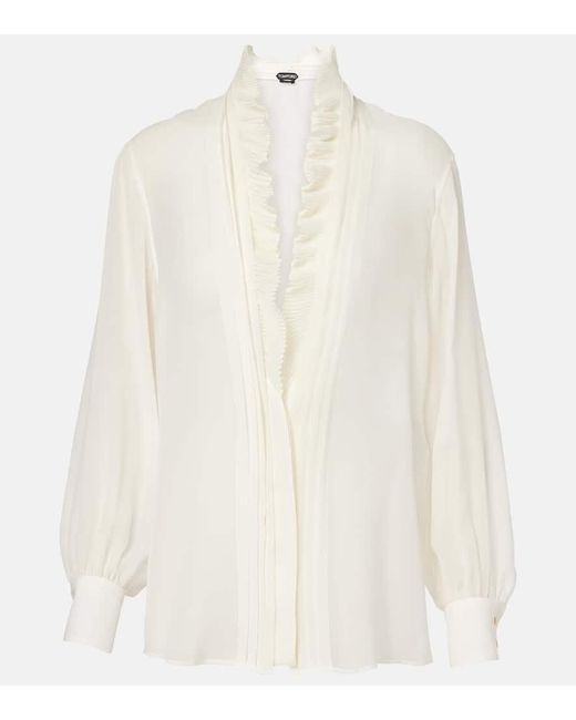 Camicetta Con Volant Plissettata di Tom Ford in White