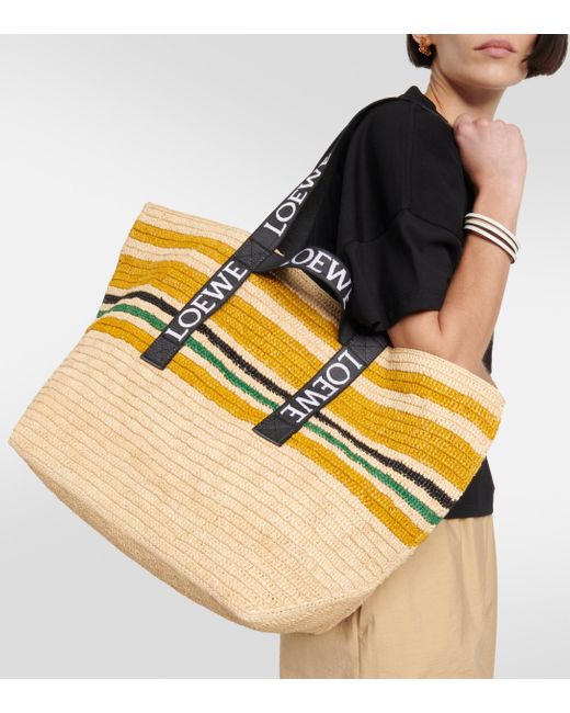 Paulas Ibiza Small Logo Raffia Tote Bag in Yellow - Loewe