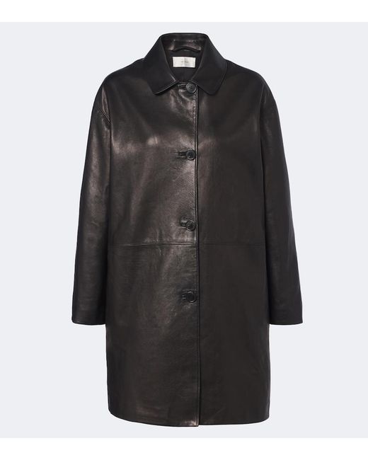 The Row Black Donata Leather Coat