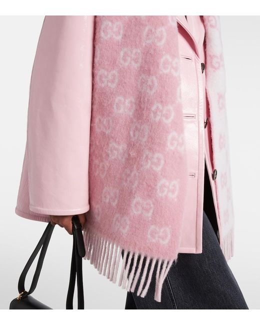 Gucci Pink Gg Alpaca And Wool-Blend Scarf