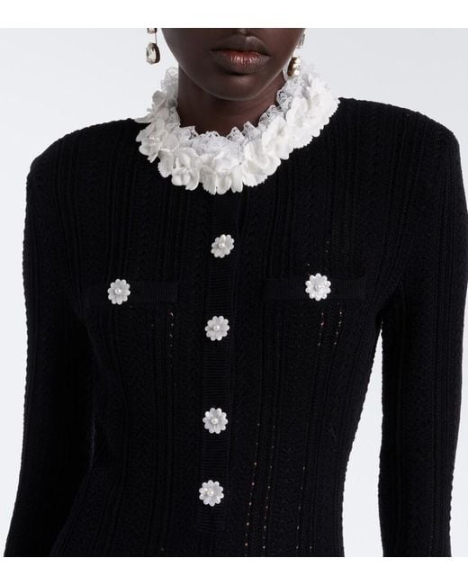 Self-Portrait Black Embellished Knitted Cotton Minidress