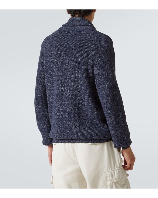 Brunello Cucinelli Blue Cotton And Linen Cardigan for men