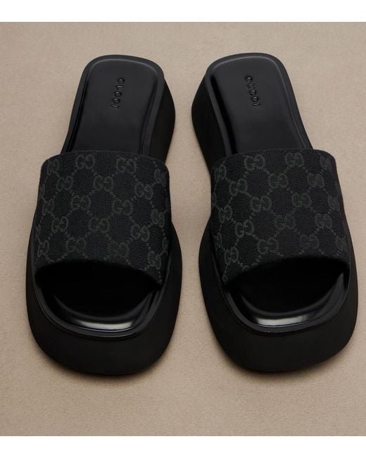 Gucci Black Gg Canvas Platform Slides