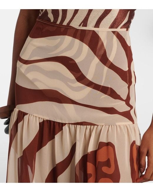 Johanna Ortiz Brown Printed Midi Skirt