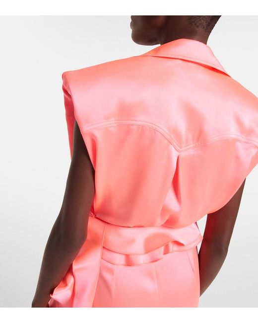 David Koma Pink Padded Shoulders Ruffle Wrap Gown