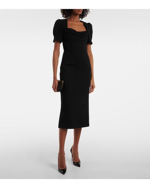 Rebecca Vallance Black Elora Balloon-Sleeve Midi Dress