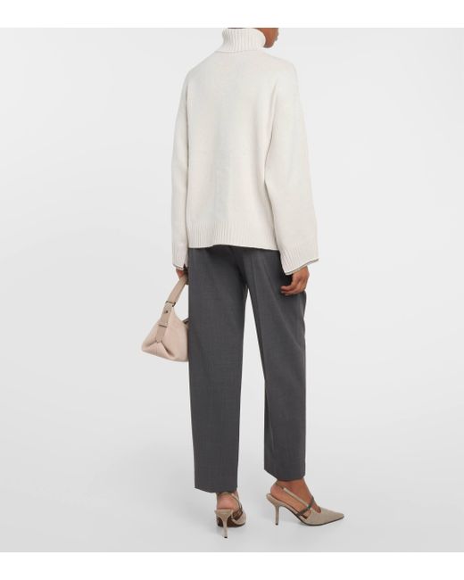 Brunello Cucinelli White Wool, Cashmere, And Silk Turtleneck Sweater