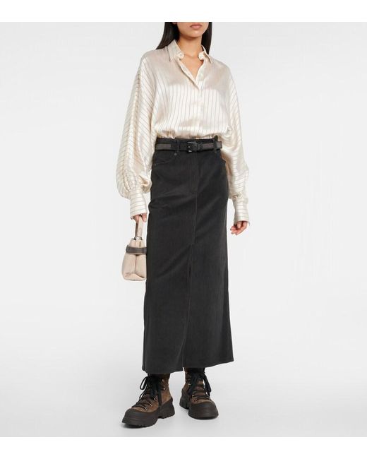 Brunello Cucinelli Green Cotton Corduroy Maxi Skirt
