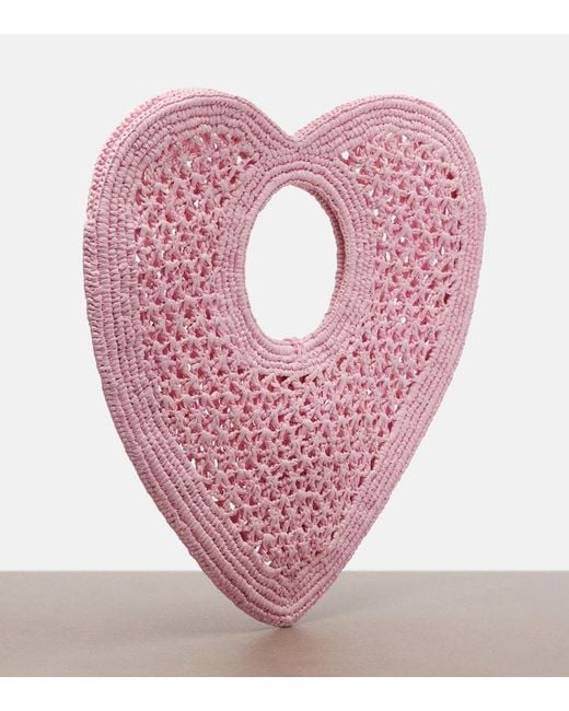 Jacquemus Pink Spiaggia Coeur Small Raffia Top-Handle Bag